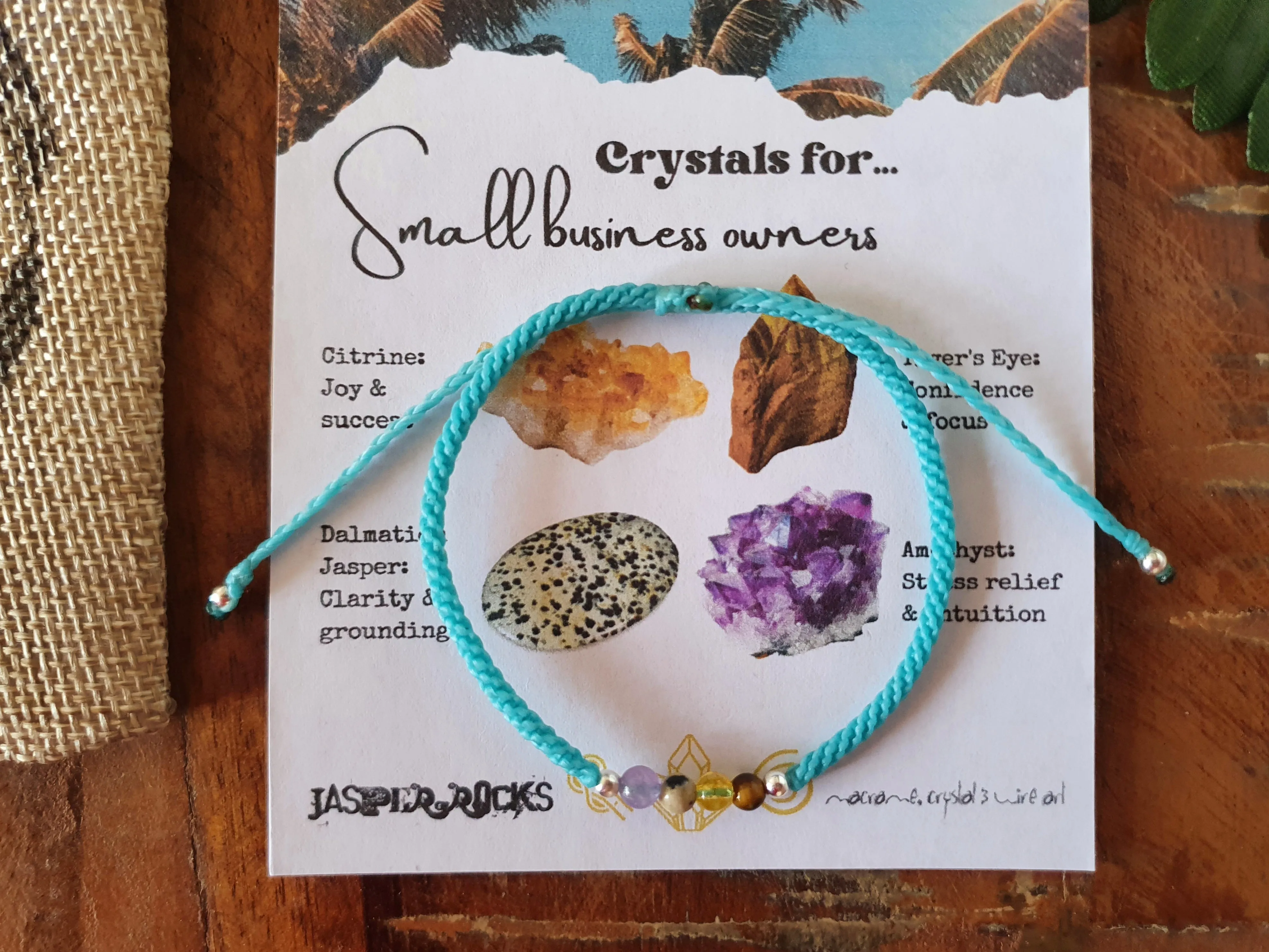 Crystals for small business owner, gift for small business owner, bracelet for small business owner, custom colour macrame bracelet