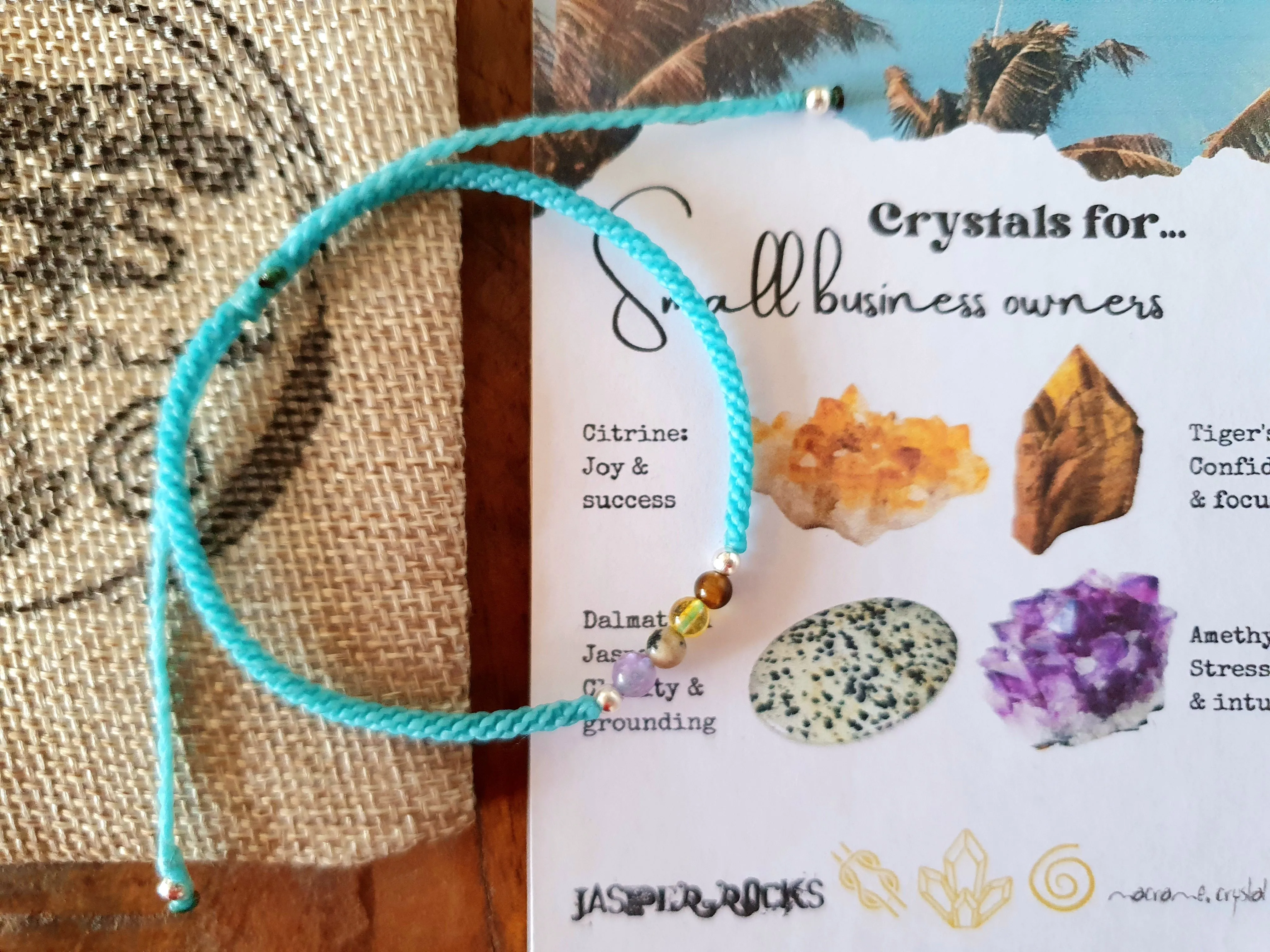 Crystals for small business owner, gift for small business owner, bracelet for small business owner, custom colour macrame bracelet