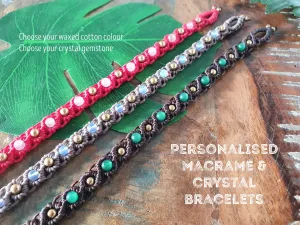 Custom filigree macrame crystal bracelet, birthday birthstone gift choose gemstone personalised colour chakra boho hippie tribal lace design