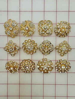 Decorative Gems - Rhinestone Brooch/Tiara Embellishments Crystal and Gold - 1.25-inch