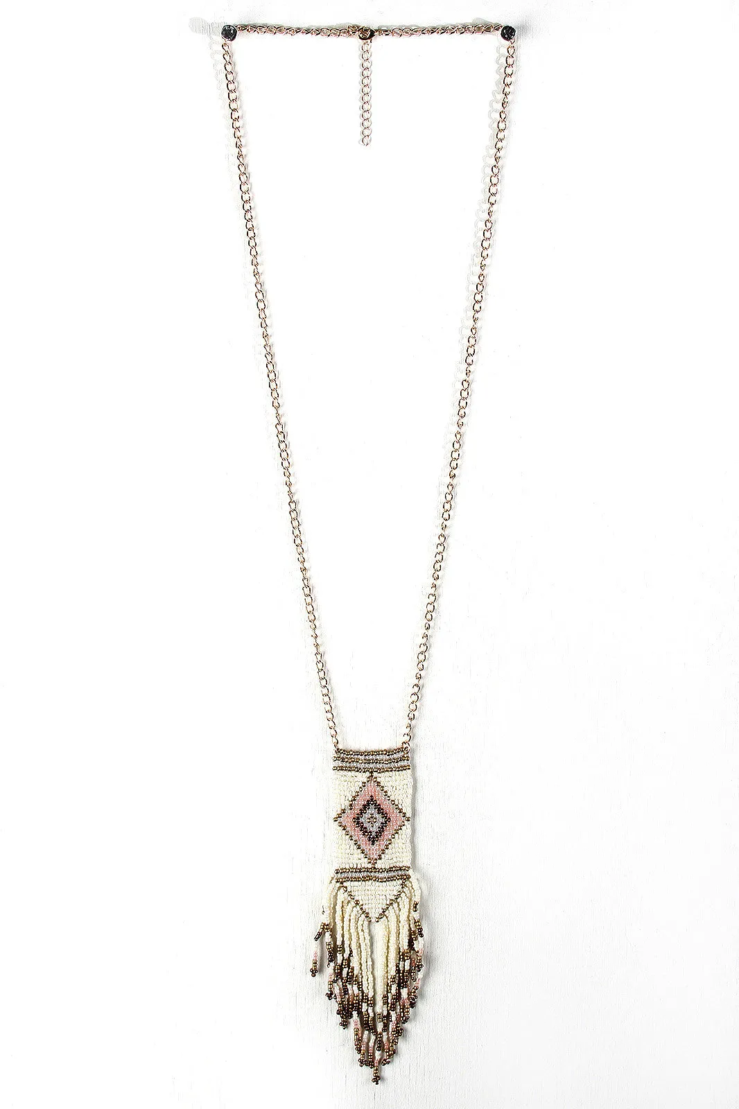 Diamond Beaded Fringe Pendant Necklace