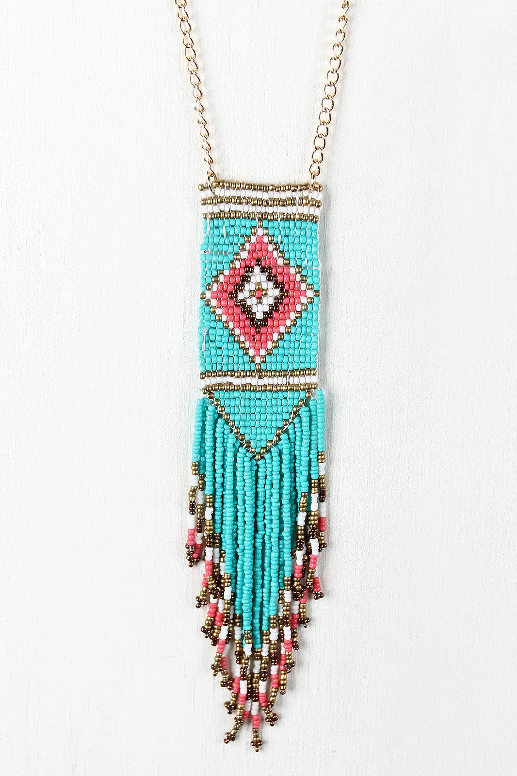 Diamond Beaded Fringe Pendant Necklace