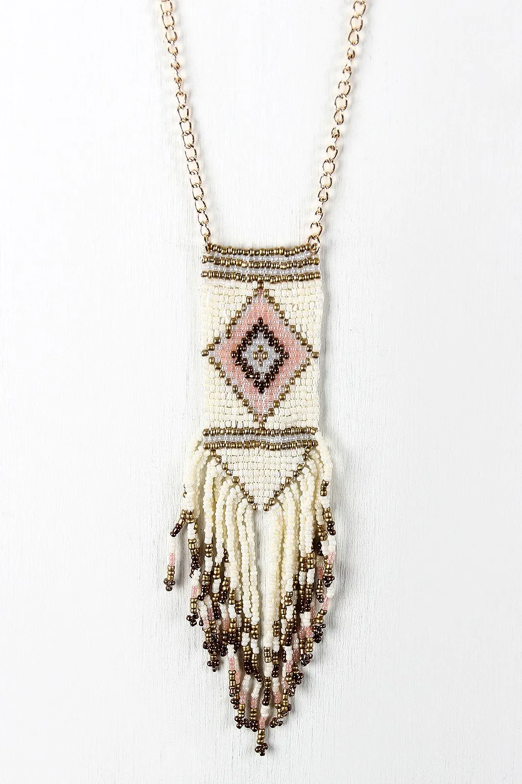 Diamond Beaded Fringe Pendant Necklace