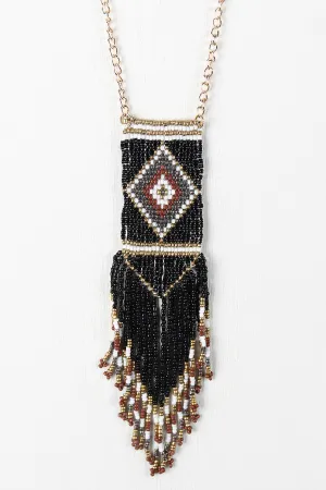 Diamond Beaded Fringe Pendant Necklace