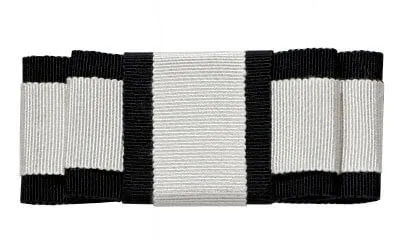 Double Bow Brooch - Black & Cream Grosgrain