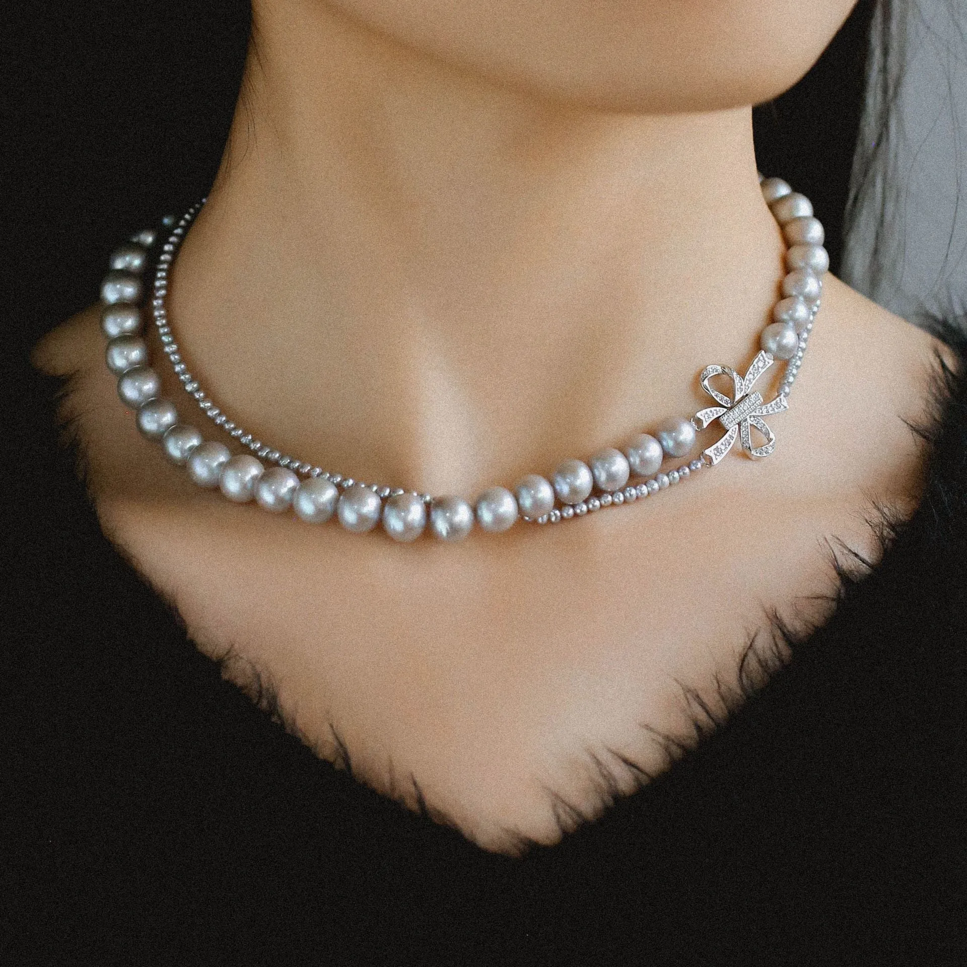 Double-Layer Freshwater Gray Pearl Necklace