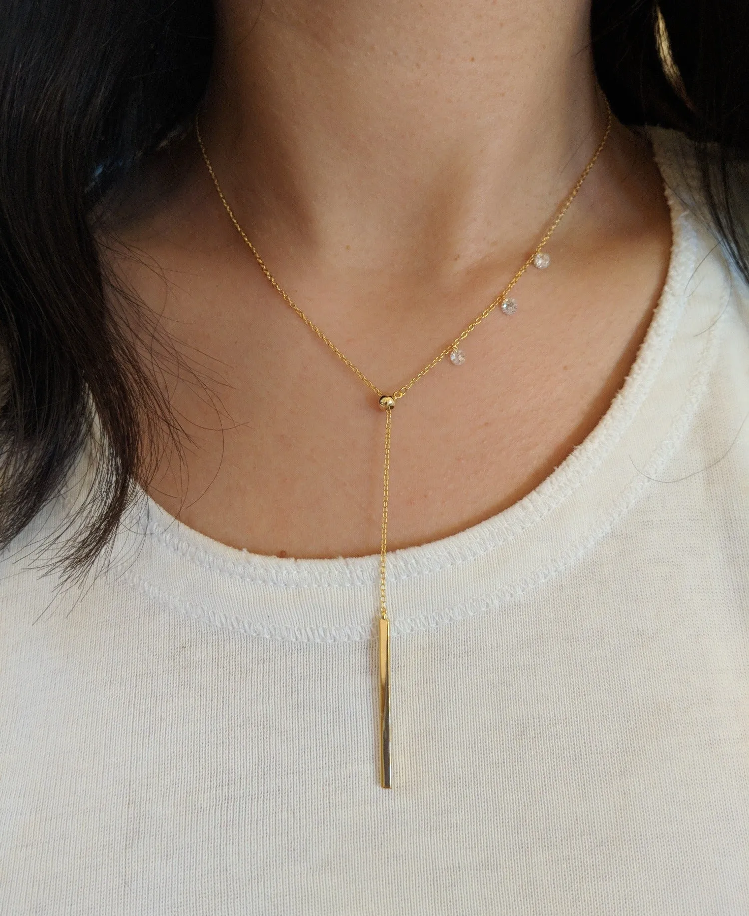 Double Slider Lariat Necklace With Long Bar