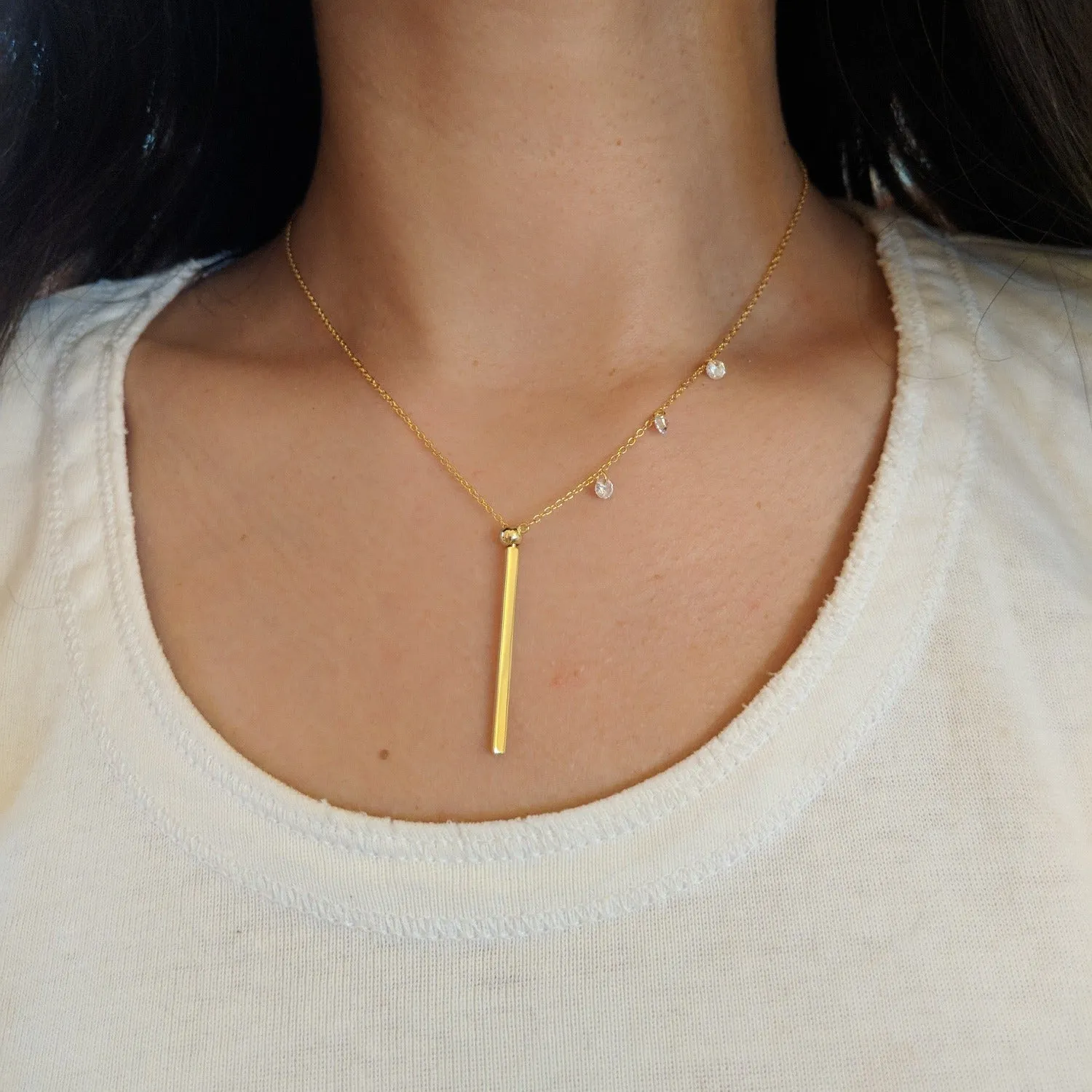 Double Slider Lariat Necklace With Long Bar