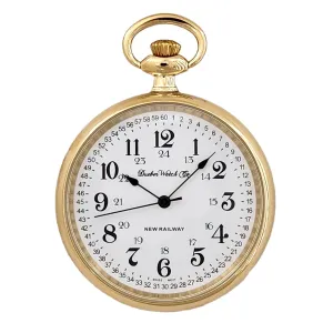 Dueber 212-NR2 "New Railway" Gold Pocket Watch, Swiss Quartz Movement, Railroad Style Dial