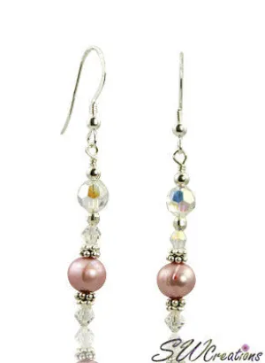 Elegant Pink Pearl Crystal Beaded Earrings