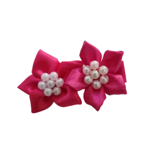 Embellished Non Slip Hair Clip - Satin flower duo beaded (4 Colours)