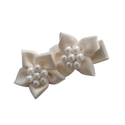 Embellished Non Slip Hair Clip - Satin flower duo beaded (4 Colours)