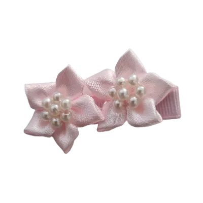 Embellished Non Slip Hair Clip - Satin flower duo beaded (4 Colours)