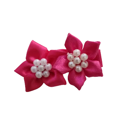 Embellished Non Slip Hair Clip - Satin flower duo beaded (4 Colours)