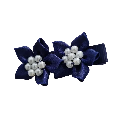 Embellished Non Slip Hair Clip - Satin flower duo beaded (4 Colours)