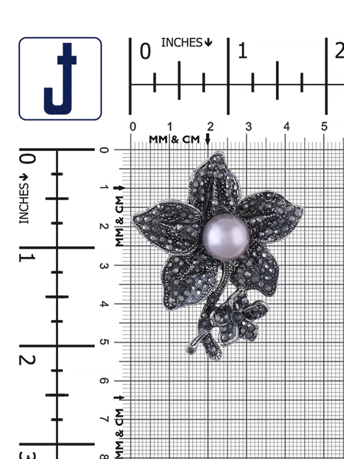 Exquisite Sparkling Diamonds Silver Grey Pearl Flower Pin Brooch