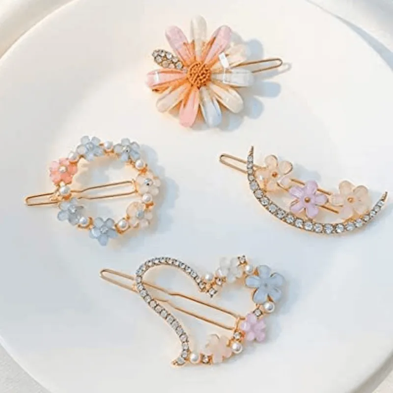 Fancy Pearl Resin Acrylic Hair Clips Rhinestone Bobby Pins for Girls (6 Pieces, Multicolor)