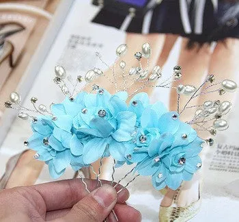 Fancy Sky Blue Hair Pins / Hair Sticks for Wedding