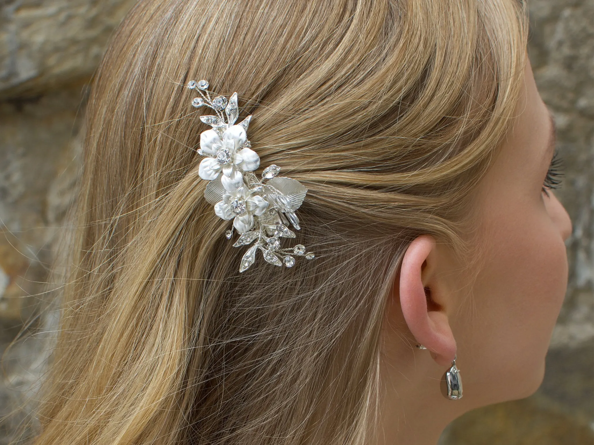 Francine - Silver Flower Bridal Clip