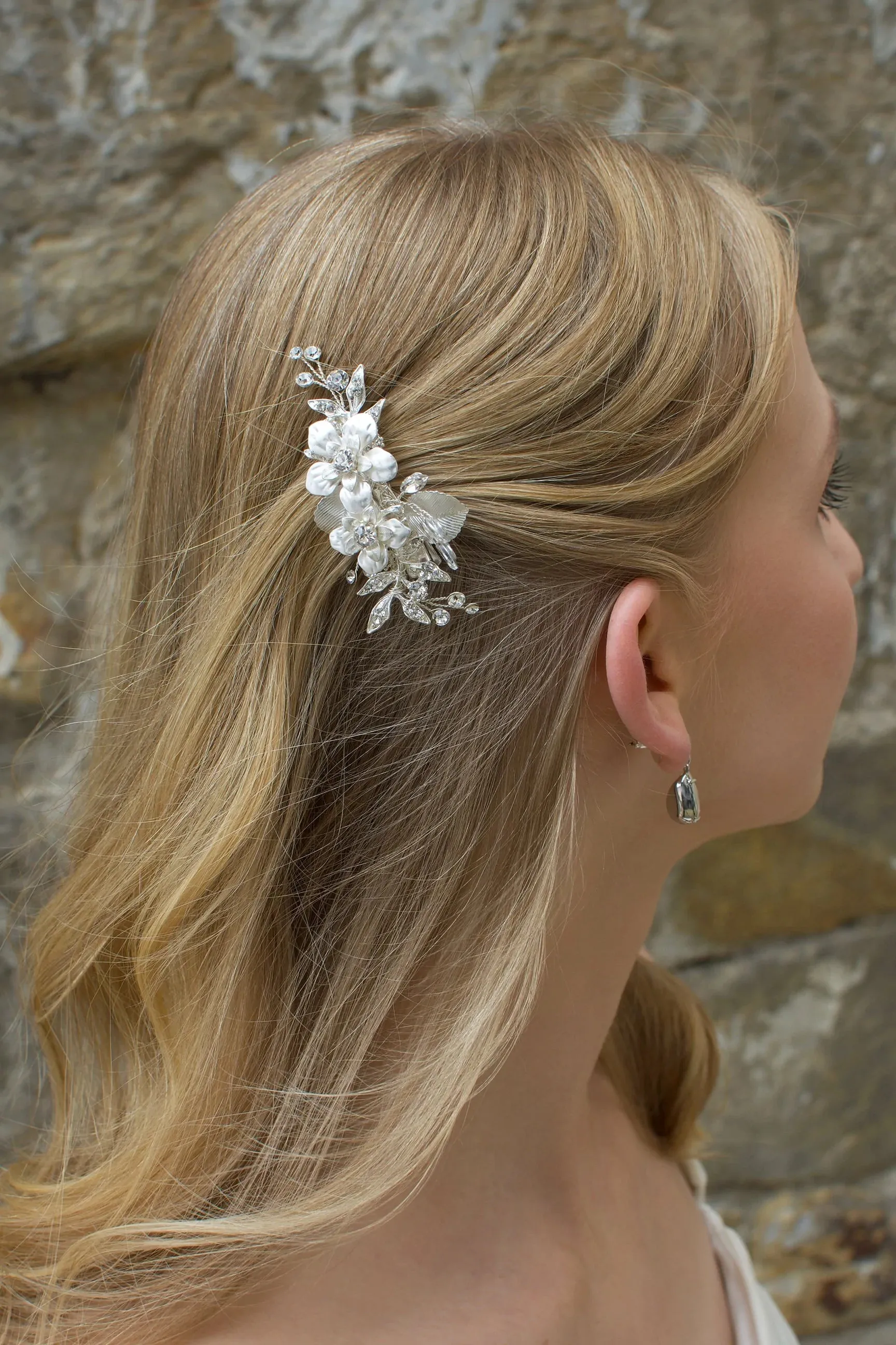 Francine - Silver Flower Bridal Clip