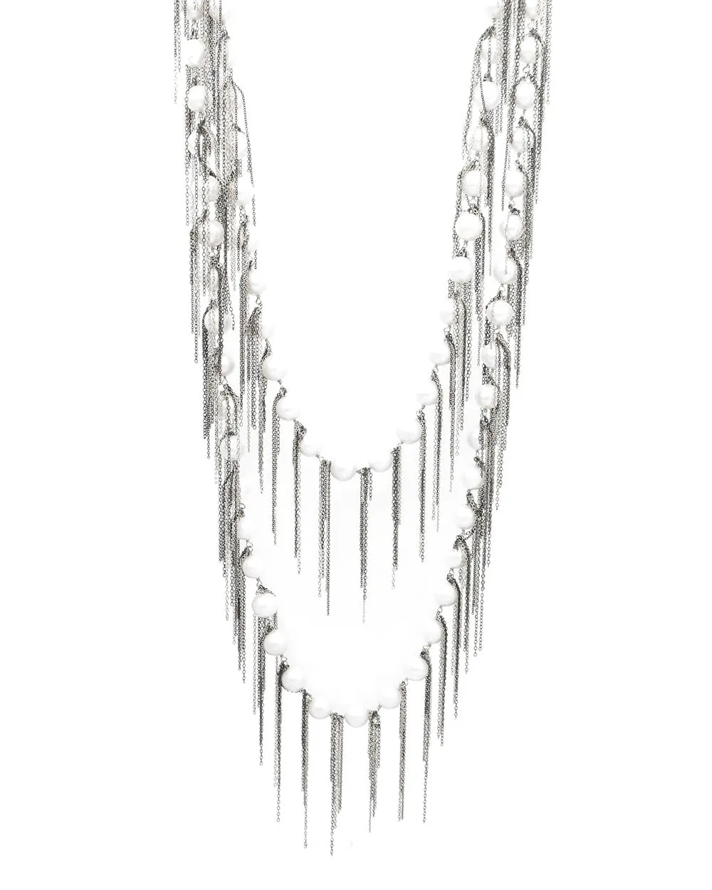 Freshwater Pearl Oxidized Silver Fringe Necklace