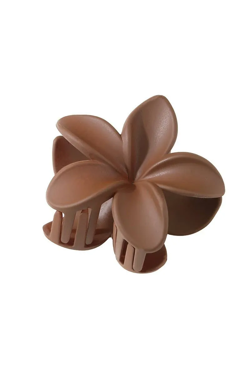 Frosted Hawaiian Flower Hair Clip: Brown