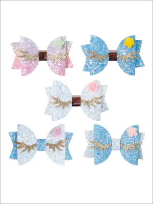 Girls Unicorn Glitter Eyelash Hair Bow