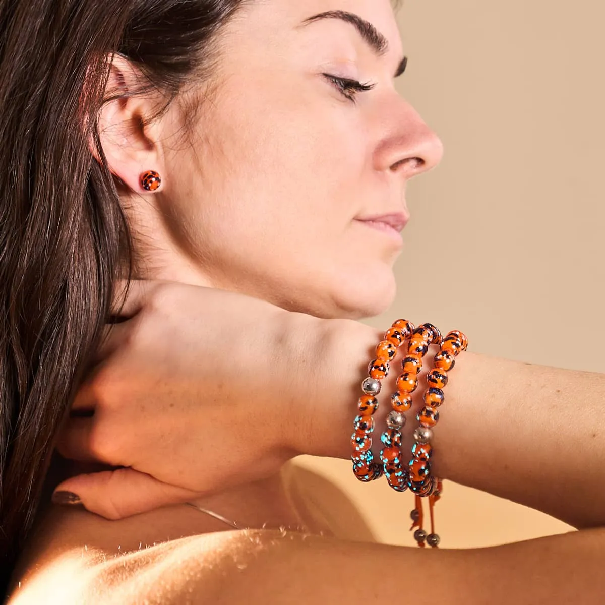 Glowing Ember | Silver | Firefly Glass Macrame Bracelet