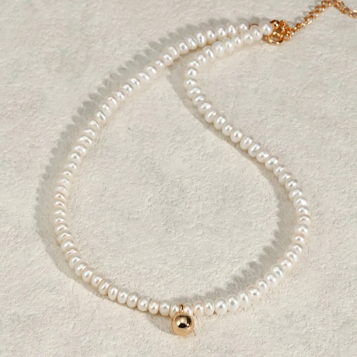 Gold Bead Pendant Pearl Necklace