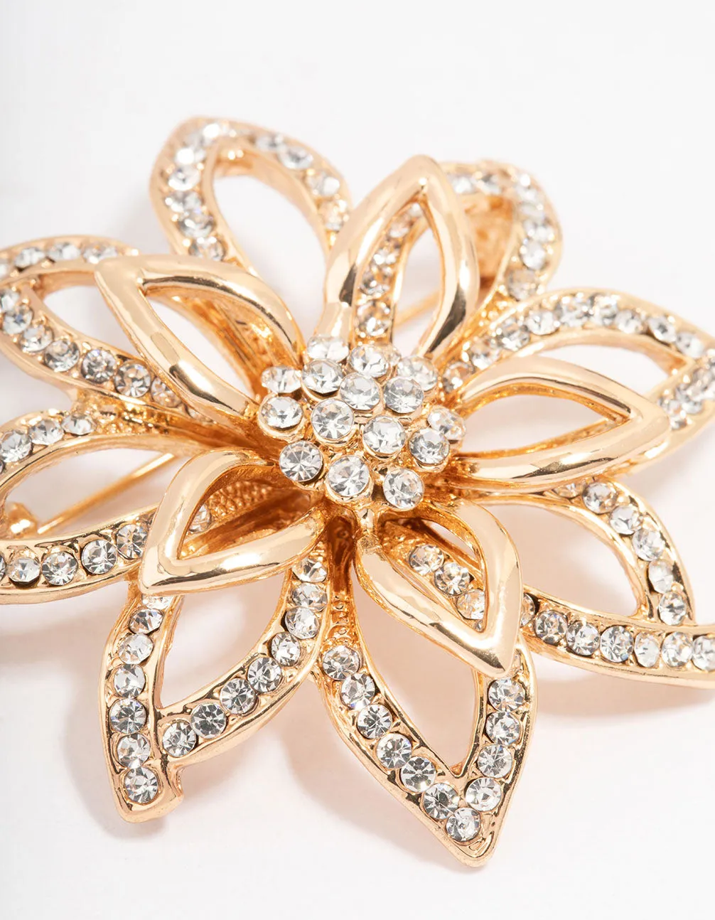 Gold Diamante Flower Outline Brooch