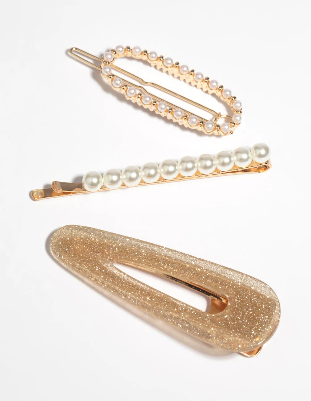 Gold Glitter & Pearl Clips