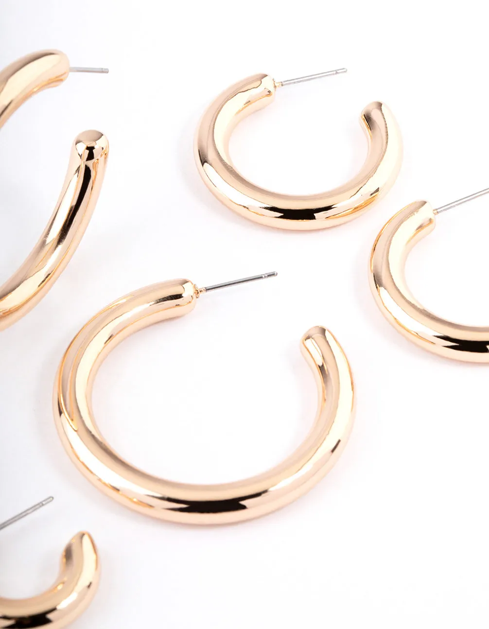 Gold Puffy Mixed Hoop Earrings Pack