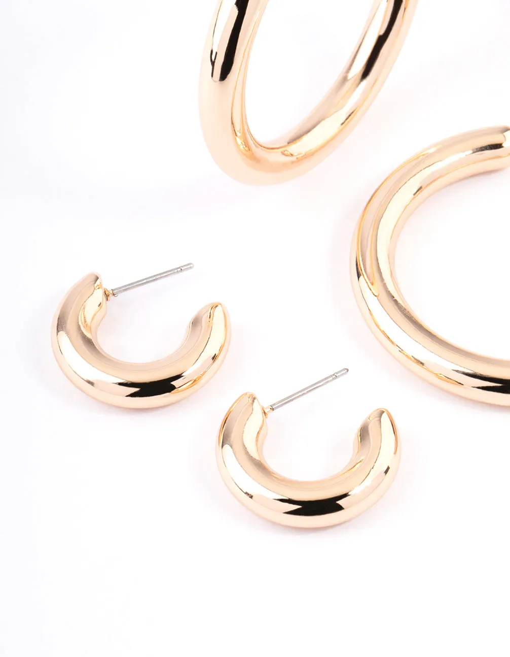 Gold Puffy Mixed Hoop Earrings Pack