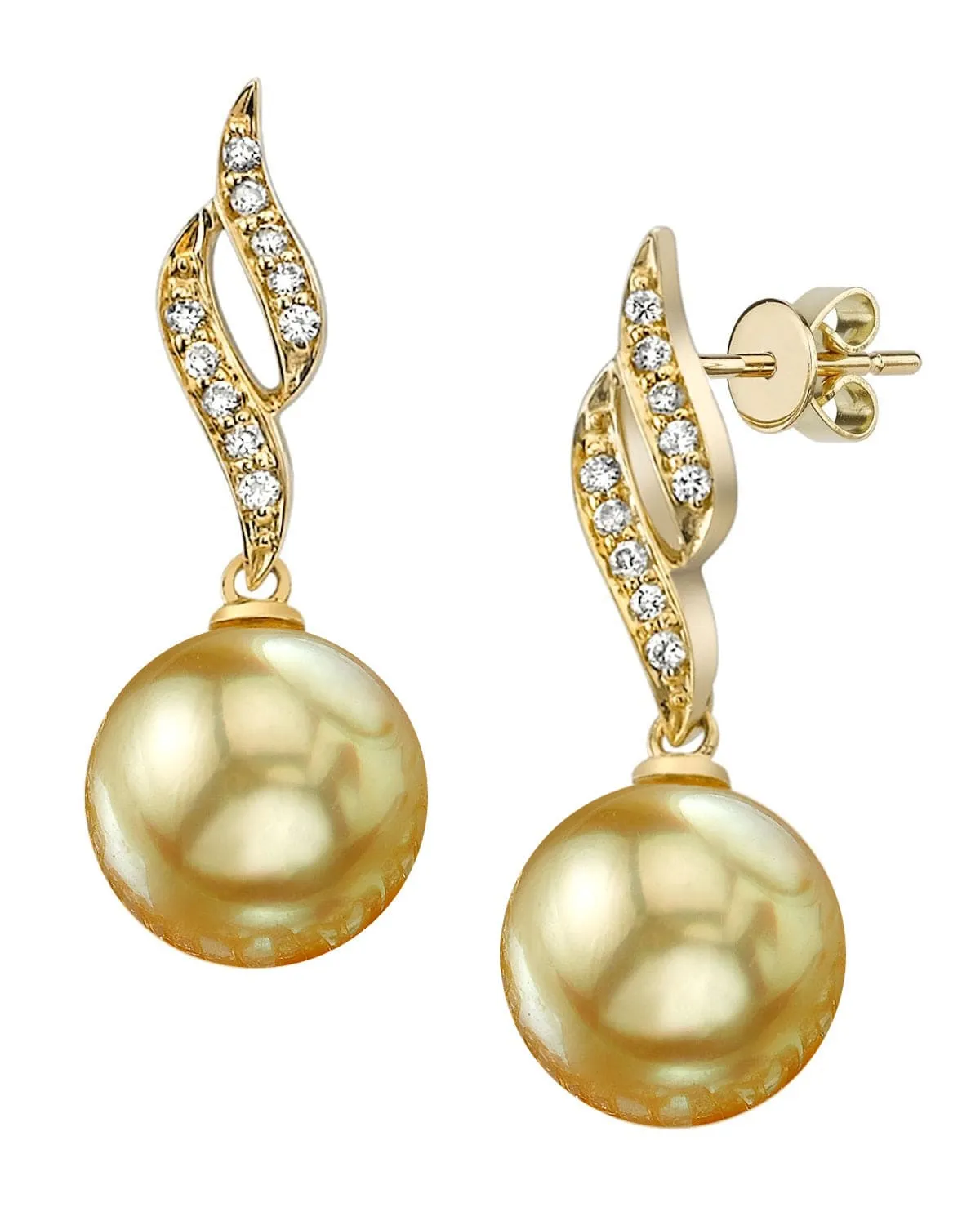 Golden South Sea Pearl & Diamond Flame Earrings