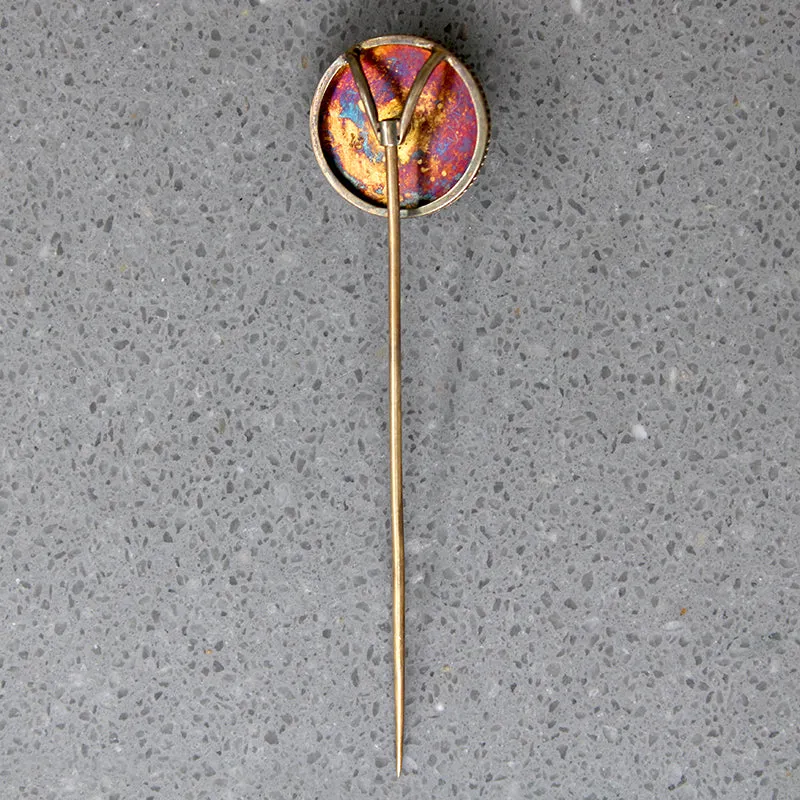 Gorgeous Greek Key Pearl & Enameled Gold Stick Pin