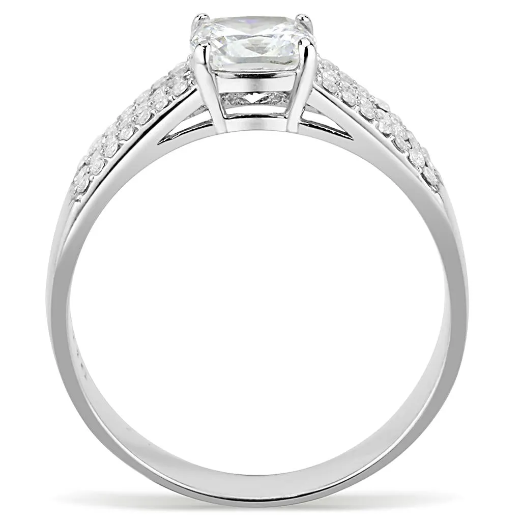 High polished (no plating) Stainless Steel Ring with Cubic in Clear for Women Style DA020