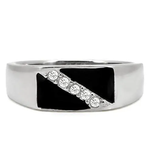 High polished (no plating) Stainless Steel Ring with Top Grade Crystal in Clear for Women Style TK414701