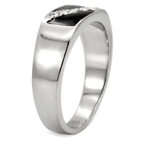 High polished (no plating) Stainless Steel Ring with Top Grade Crystal in Clear for Women Style TK414701