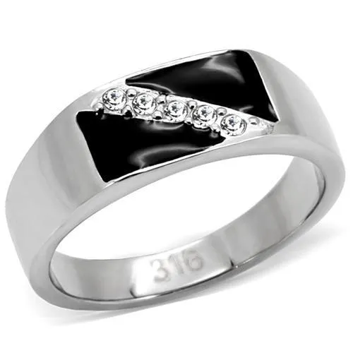 High polished (no plating) Stainless Steel Ring with Top Grade Crystal in Clear for Women Style TK414701