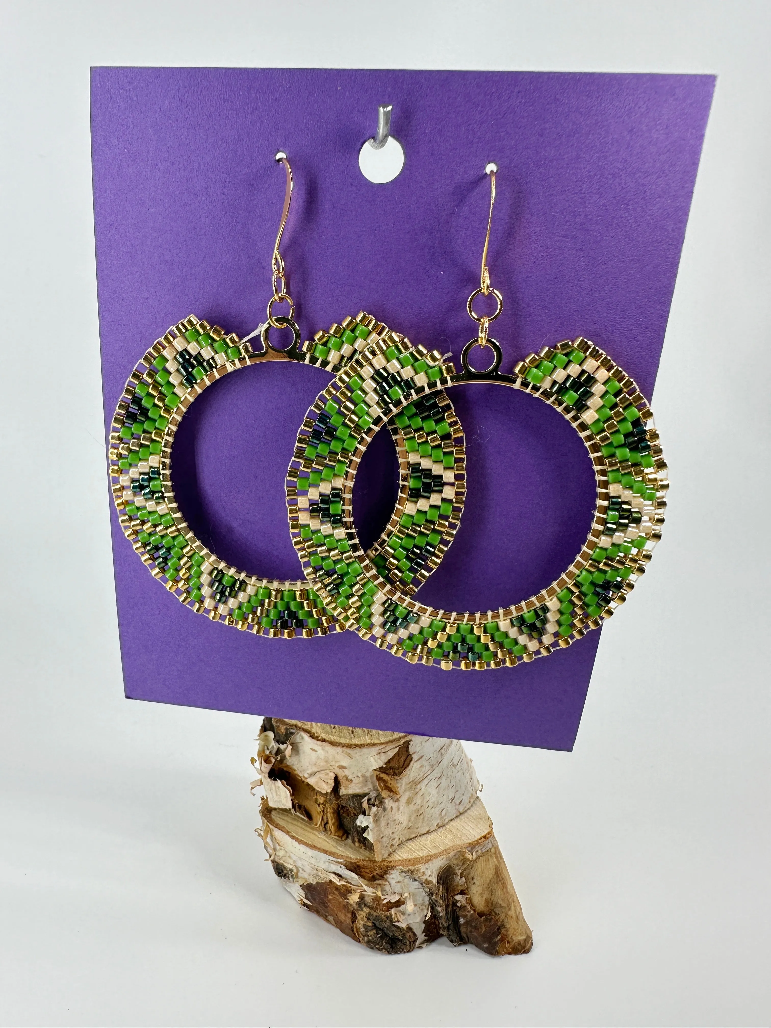 Indigenous Handcrafted Beaded Earrings - Greens