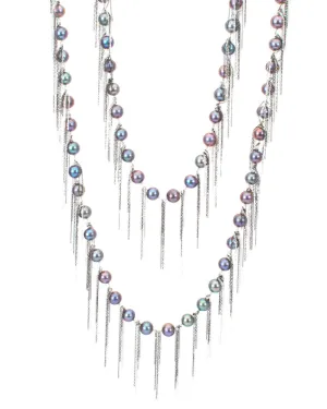 Ink Freshwater Pearl and Silver Fringe Necklace