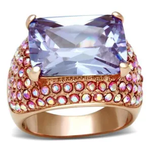 IP Rose Gold(Ion Plating) Brass Ring with AAA Grade CZ in Light Amethyst for Women Style GL230