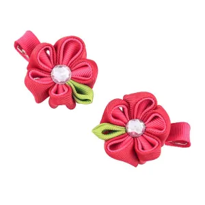 Kanzashi Flower Dual Color Double Petal Hair Clip [Pair]