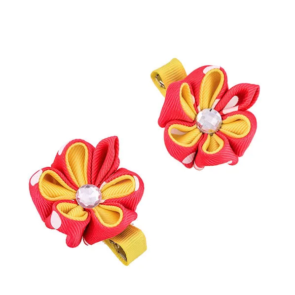 Kanzashi Flower Dual Color Double Petal Hair Clip [Pair]