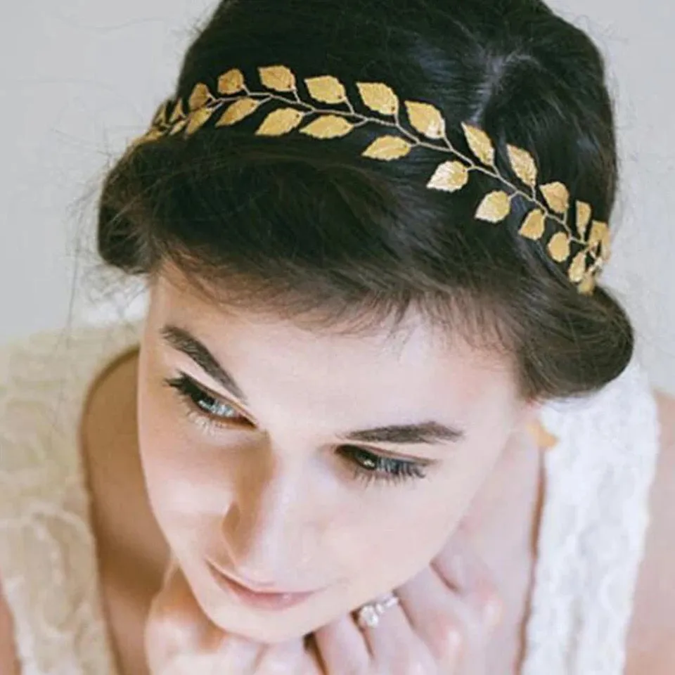 Leaf Metal Bridal Racewear Grecian Headpiece Headband Tiara - Gold (Style 4)