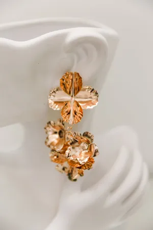 Long Gold Double Flower Earrings