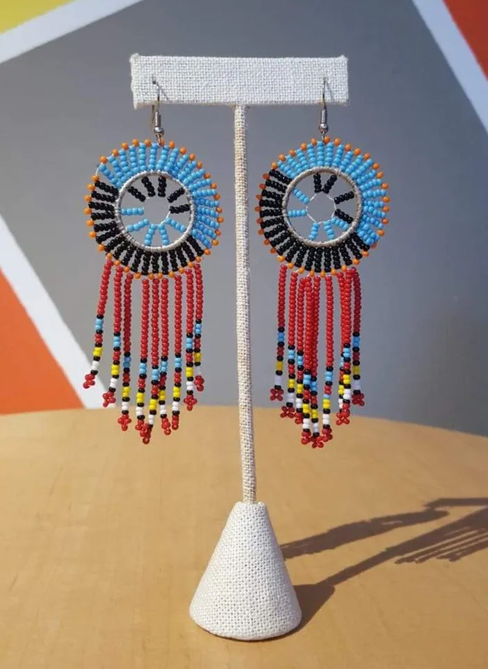 Maasai Beaded Fringe Earrings - Red