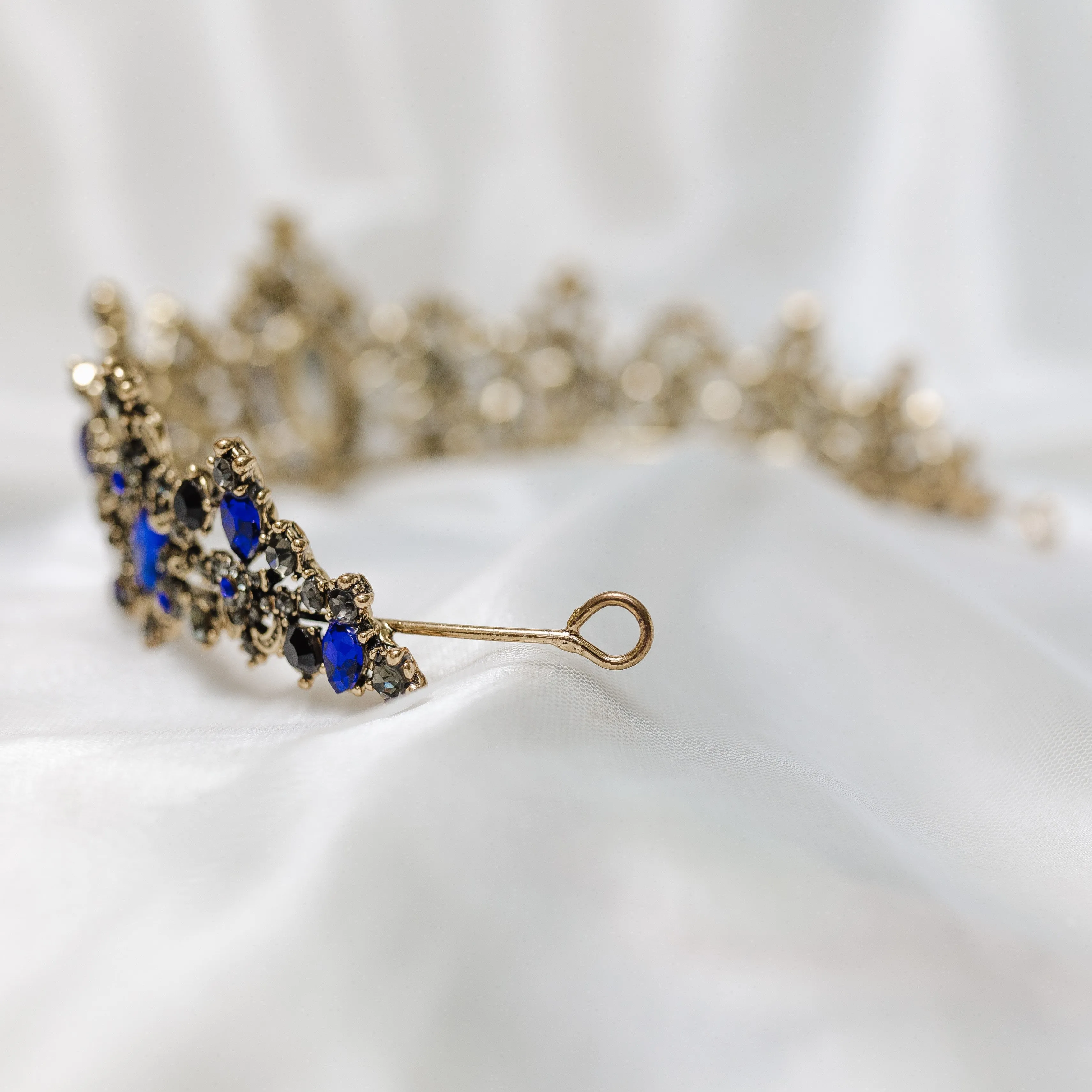 Michelle's Tiara in Faux Sapphire Blue & Antique Gold