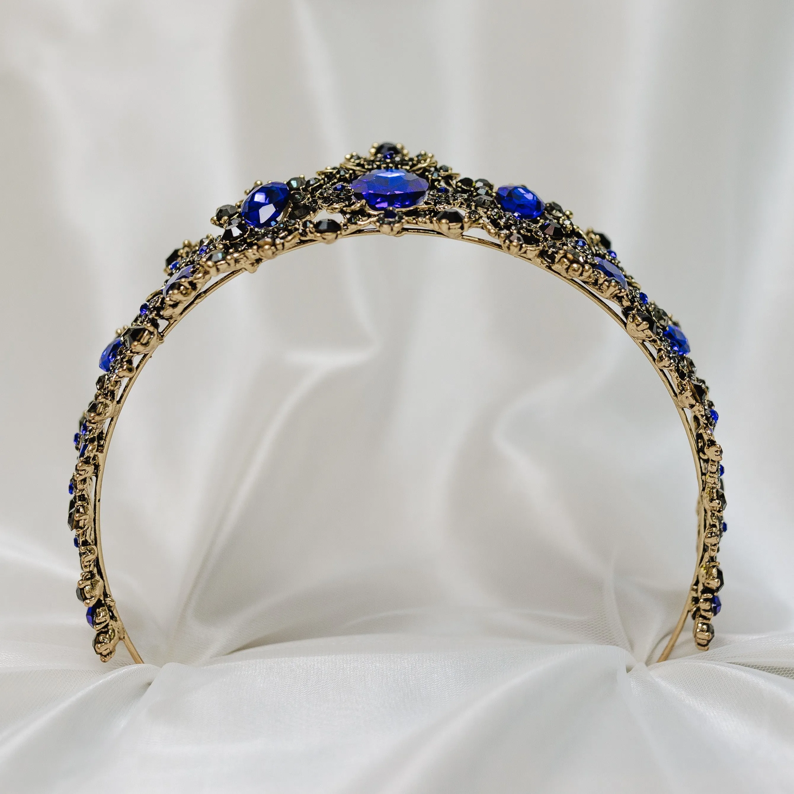 Michelle's Tiara in Faux Sapphire Blue & Antique Gold