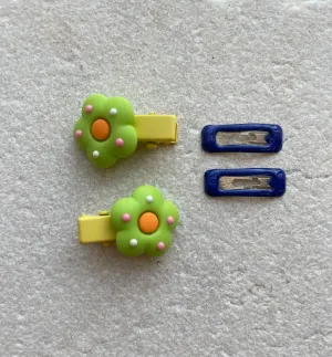 Mini Clip Set | Flower Alligator Snaps Green Navy